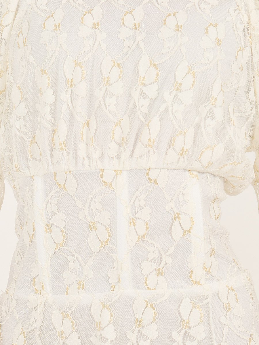 Lace Balloon Sleeves A-Line Midi Dress