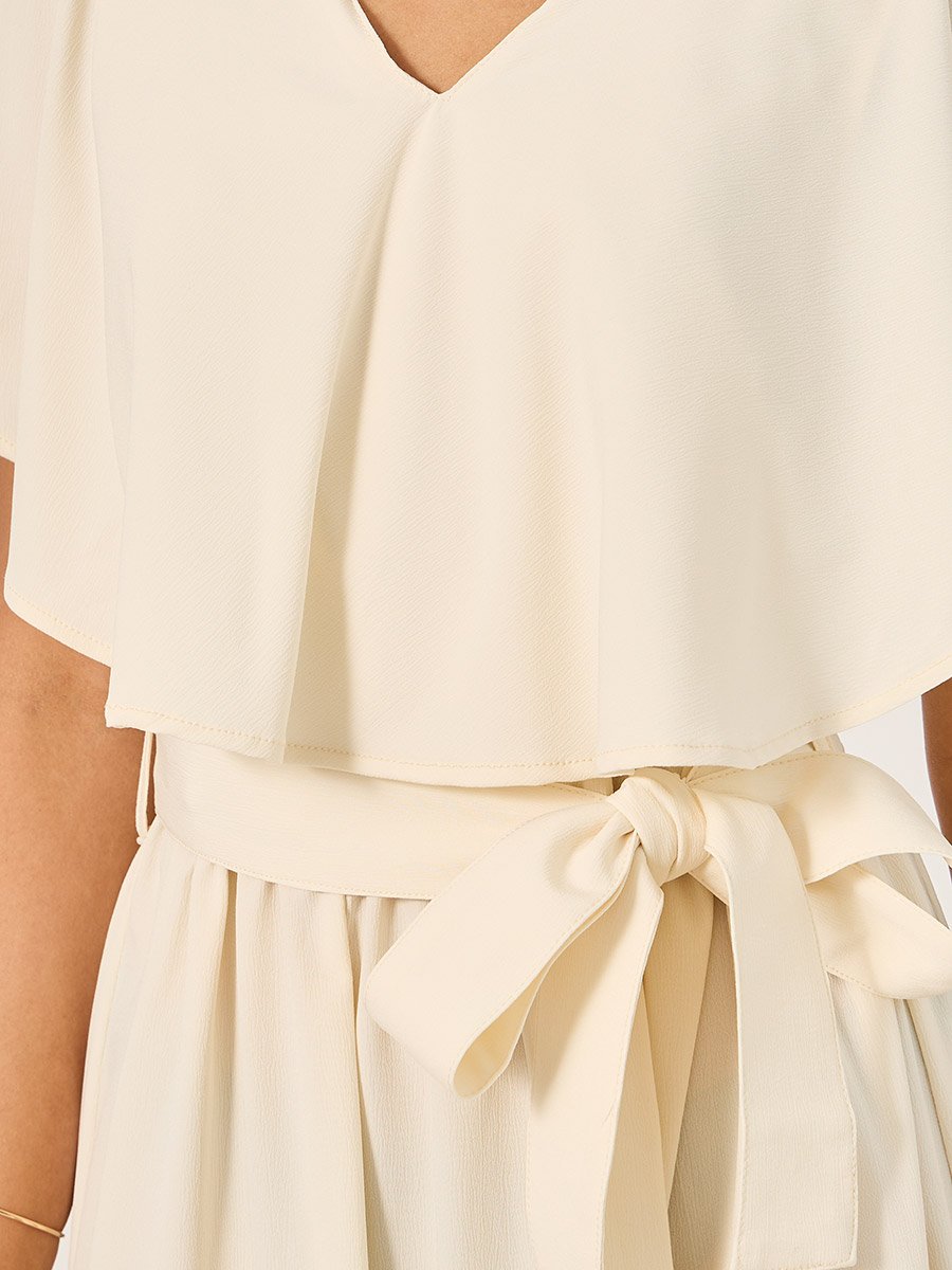 Plain Cape Sleeves A-Line Midi Dress