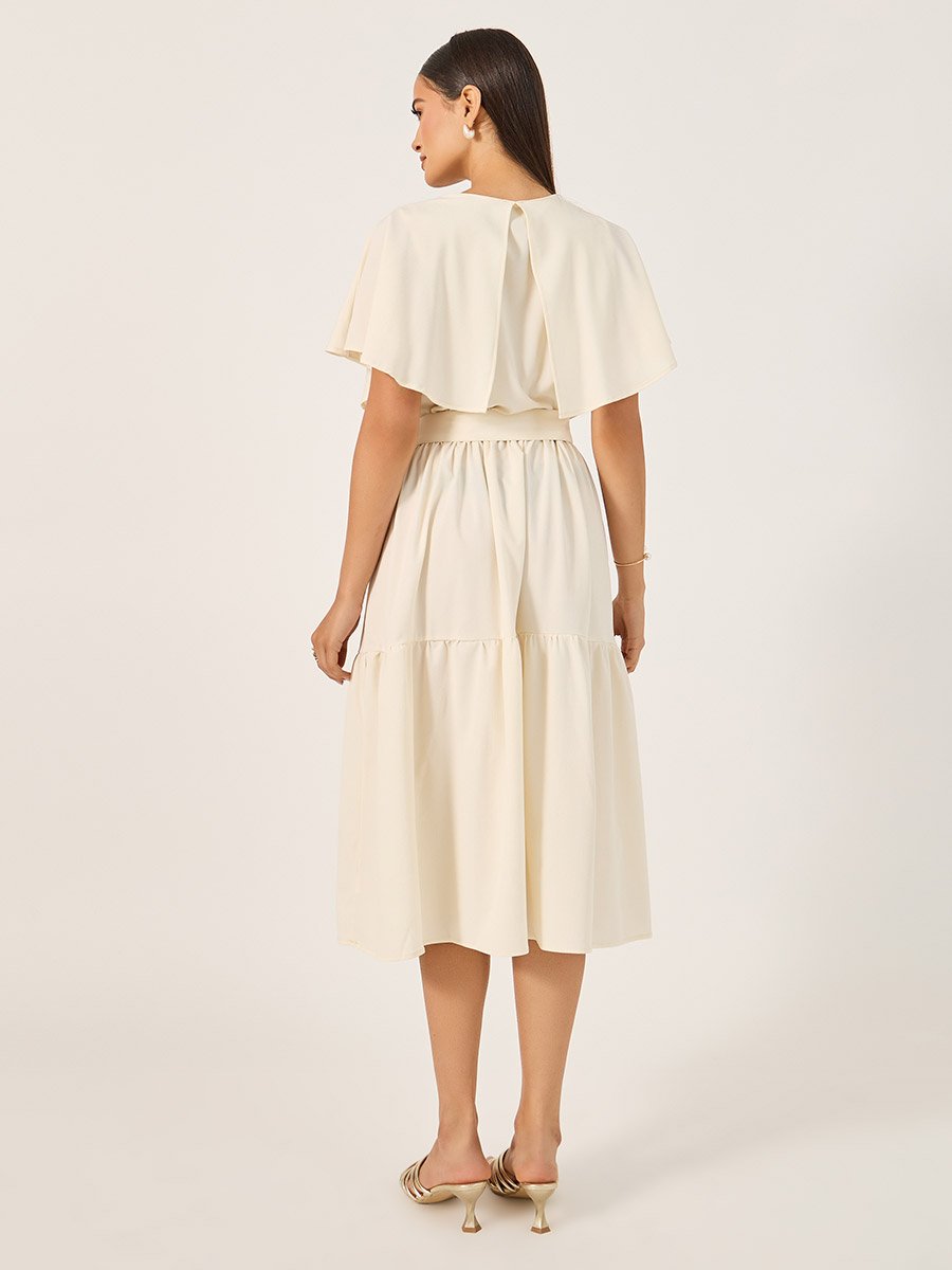 Plain Cape Sleeves A-Line Midi Dress