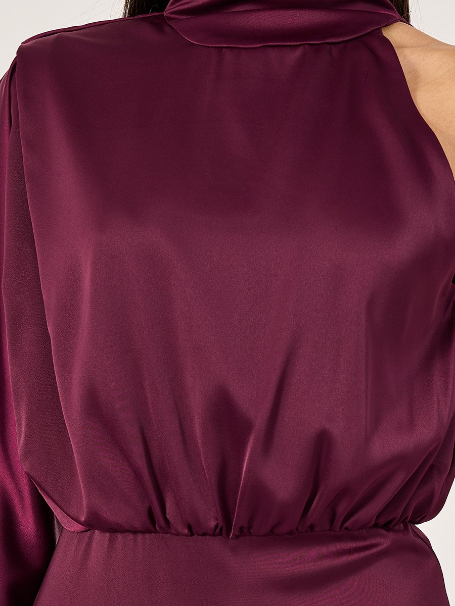 Plain One Shoulder A-Line Midi Dress