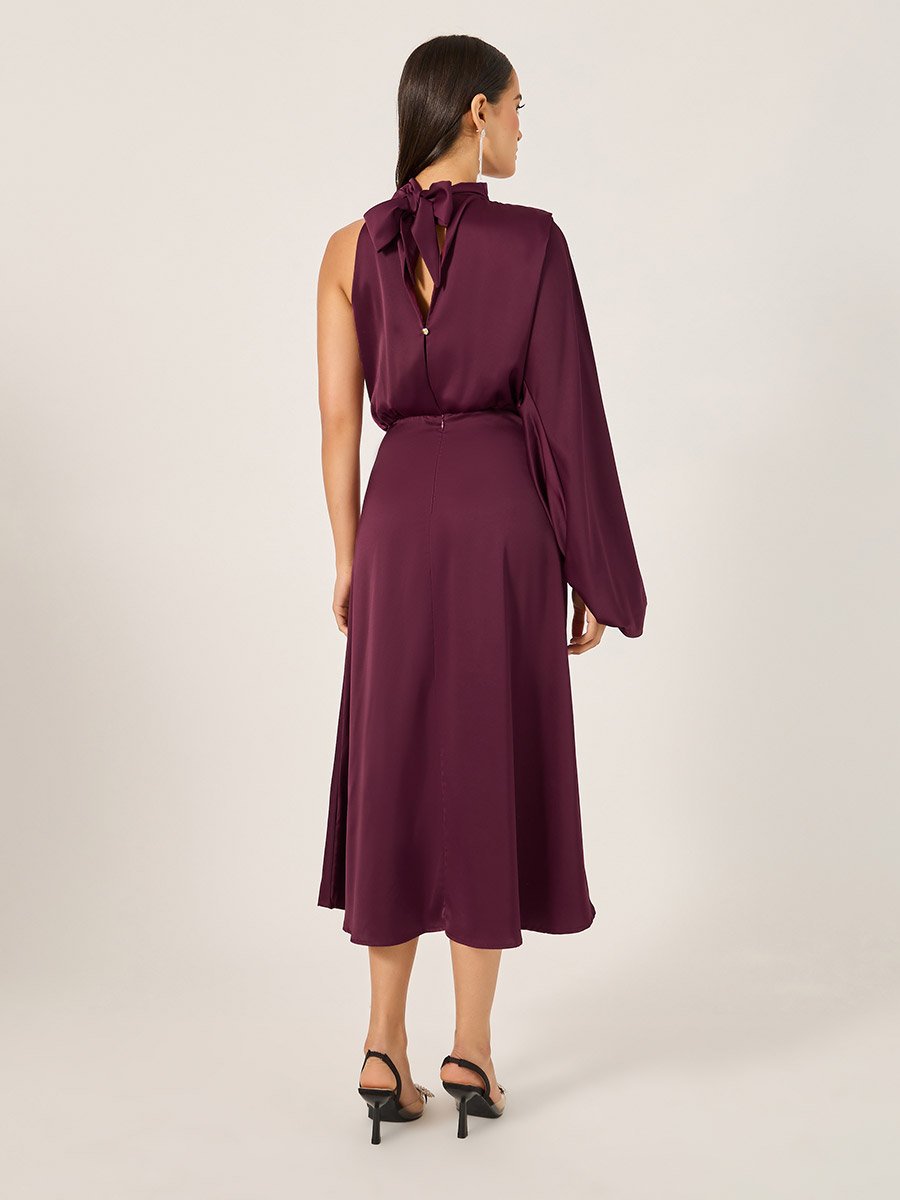 Plain One Shoulder A-Line Midi Dress
