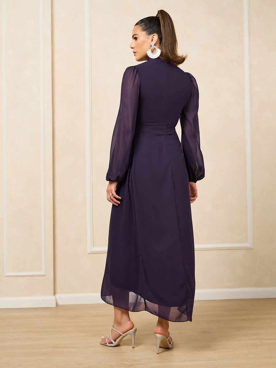 Plain Pleated Wrap Look Sheath Maxi Dress