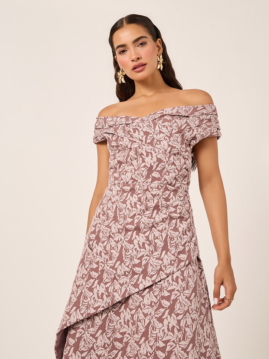Textured Off Shoulder Neck Sheath Maxi Dress