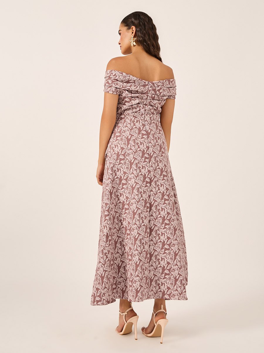 Textured Off Shoulder Neck Sheath Maxi Dress