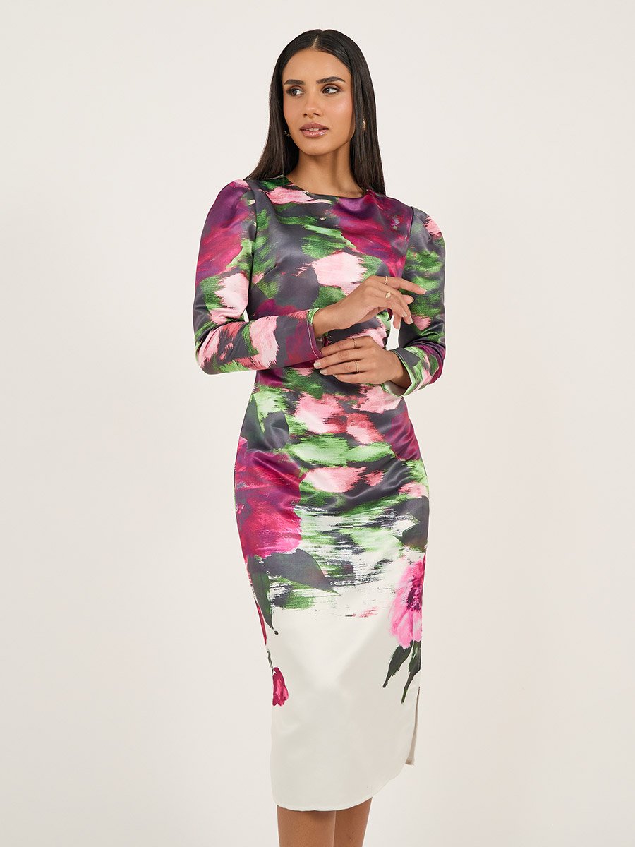 Floral Print Long Sleeves Sheath Midi Dress