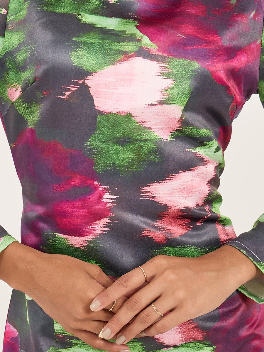 Floral Print Long Sleeves Sheath Midi Dress