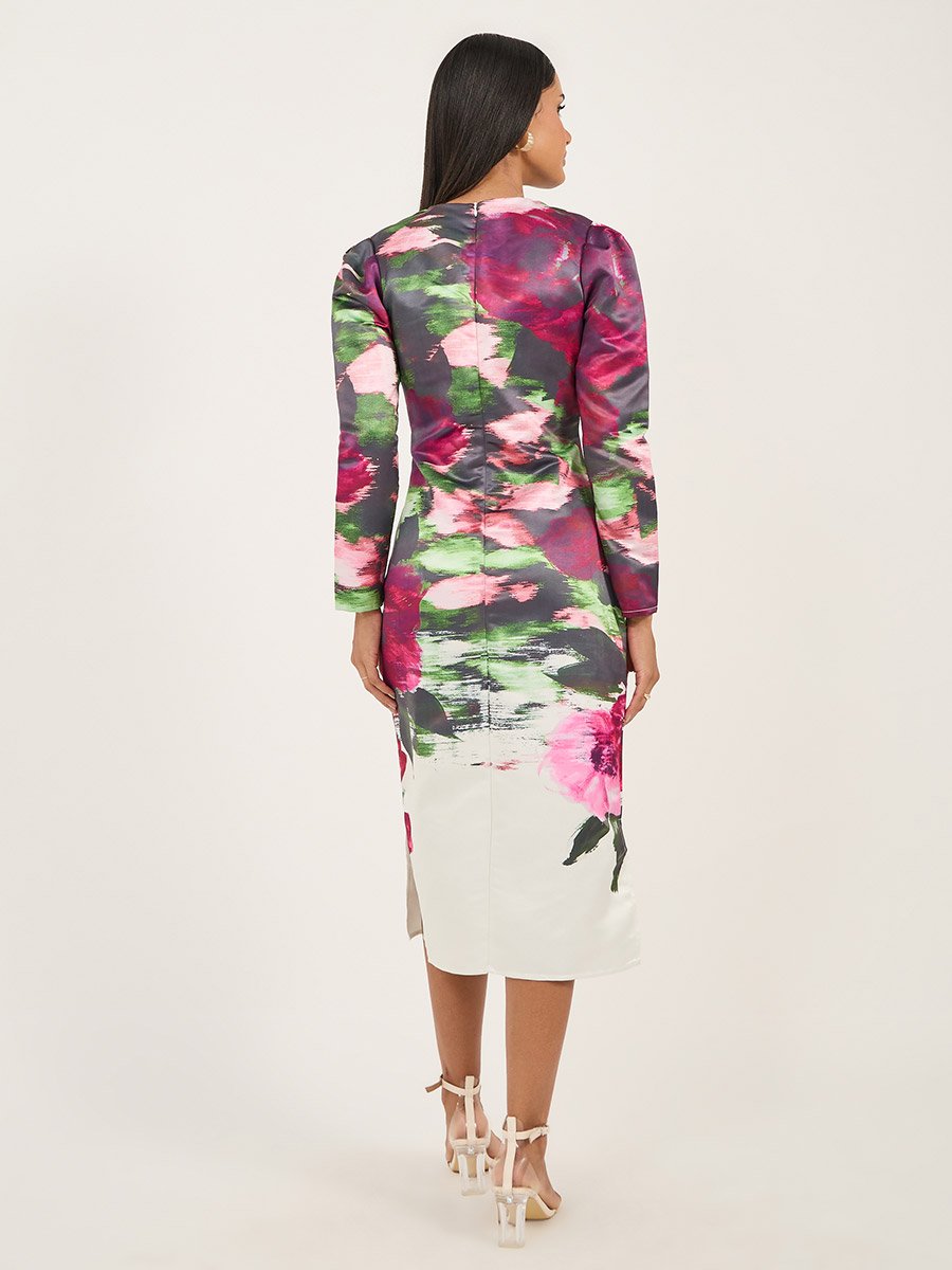 Floral Print Long Sleeves Sheath Midi Dress