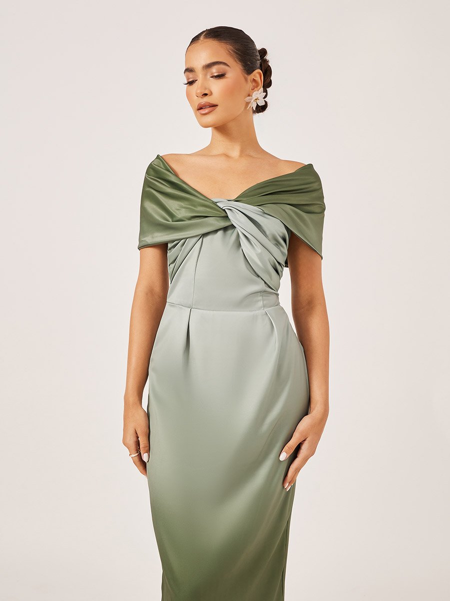 Front Knot Ombre Print Short Sleeves Sheath Midi Dress