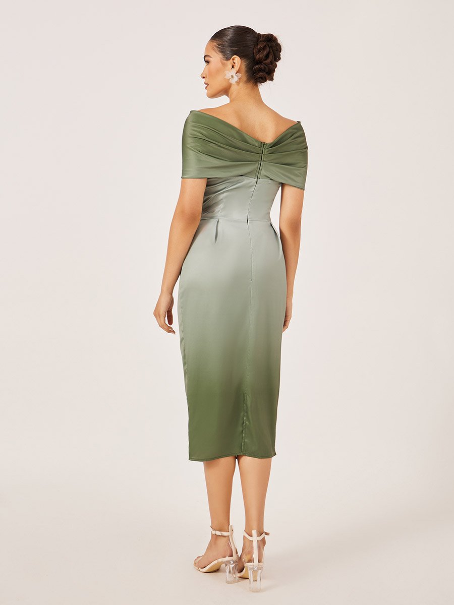 Front Knot Ombre Print Short Sleeves Sheath Midi Dress