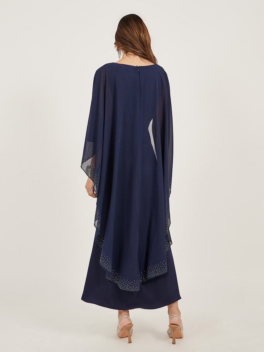 Navy Blue Embellished Cape Maxi Dress For Women at UAE | Styli Navy Blue Embellished Cape Maxi Dress For Women at UAE | Styli