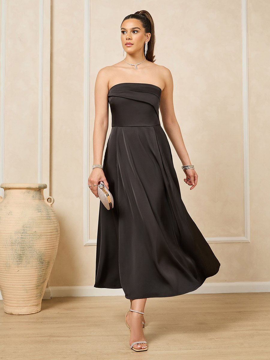 Bandeau Neck Sleeveless A-Line Maxi Dress For Women at UAE | Styli
