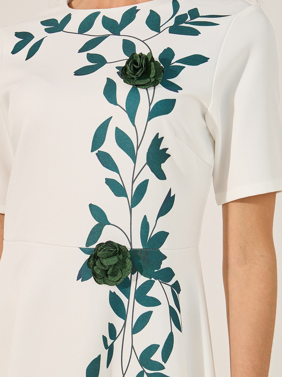 Print Short Sleeves A-Line Midi Dress