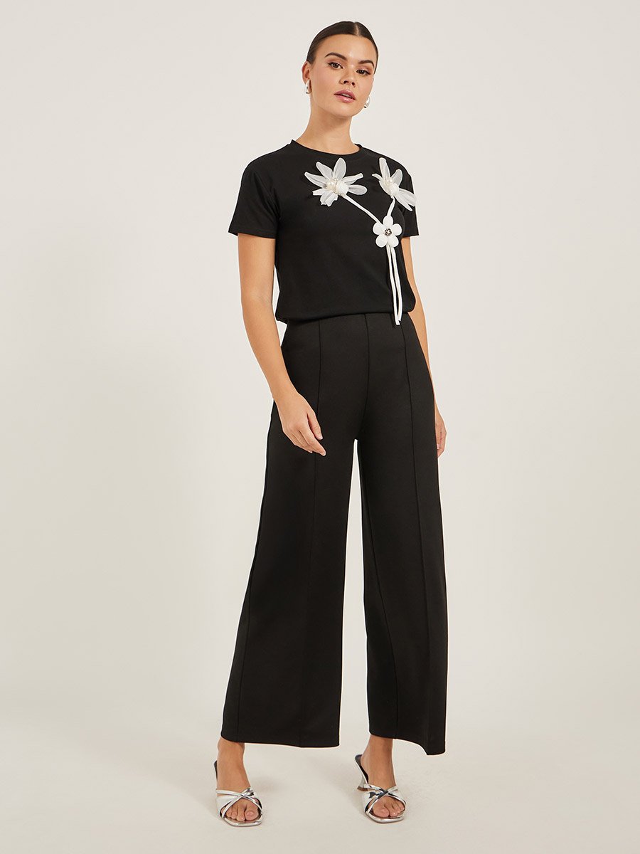 Floral Applique Detail Regular Fit T-Shirt