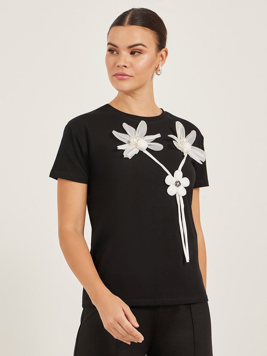 Floral Applique Detail Regular Fit T-Shirt