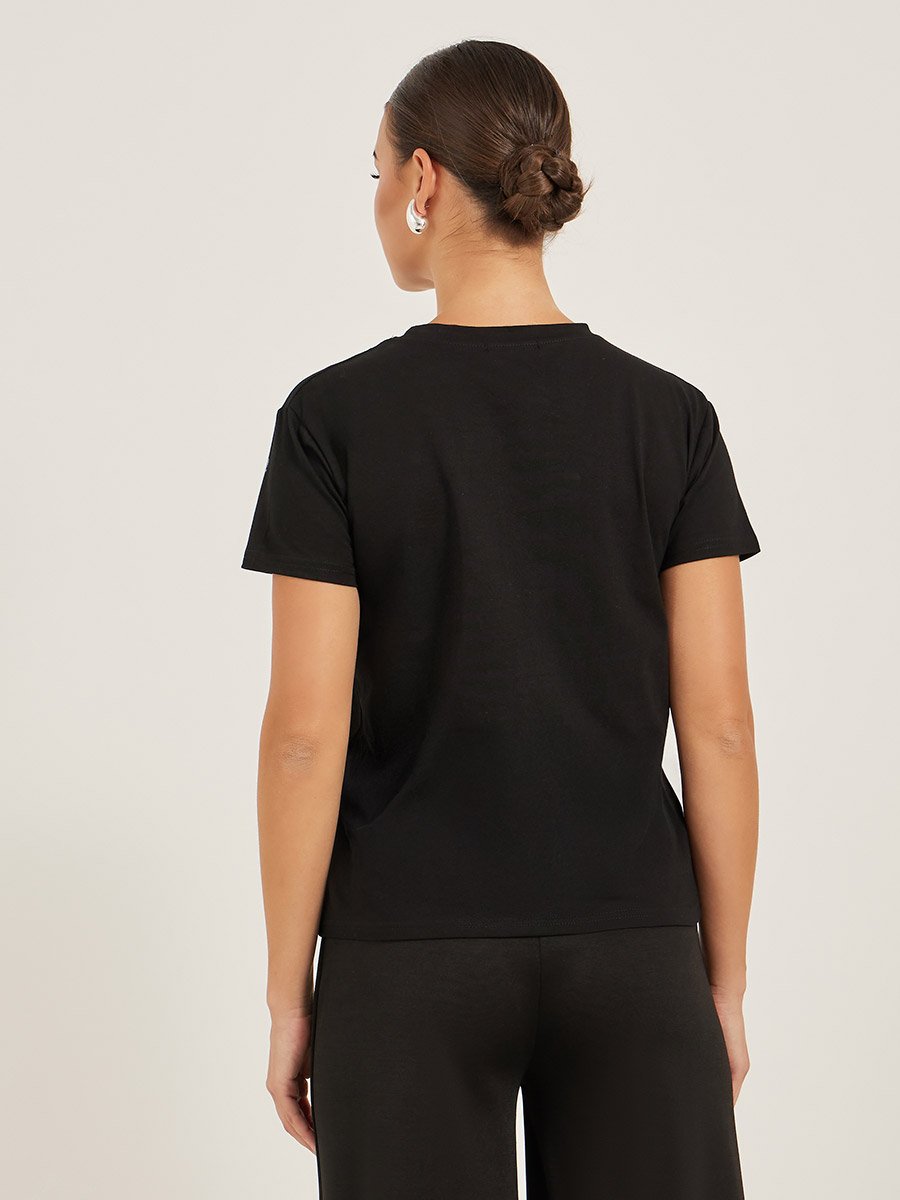 Floral Applique Detail Regular Fit T-Shirt
