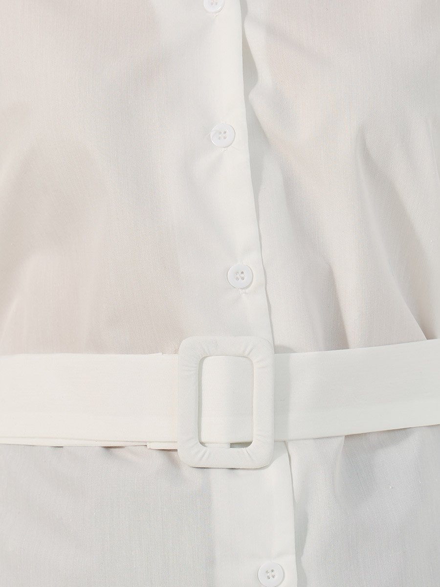 Solid Button-Down Collar Plain Shirt with Belted