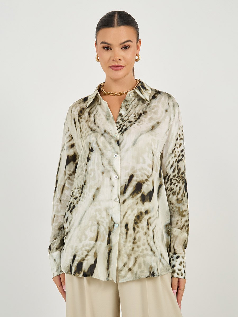 Animal Print Collared Oversized Shirt