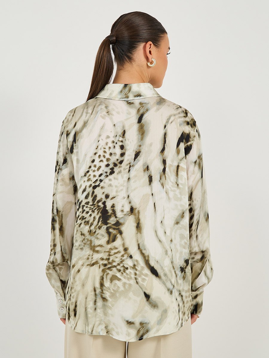 Animal Print Collared Oversized Shirt