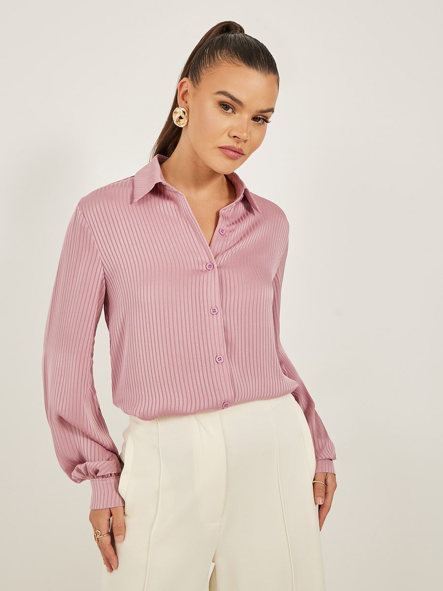 Striped Balloon Sleeve Regular Fit Shirt For Women at UAE | Styli