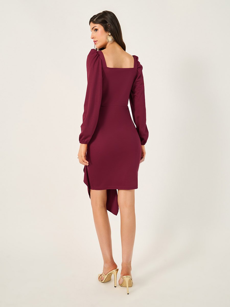 vintage ankle length dresses V-Neck Drape Asymmetric Hem Mini Dress main image 0