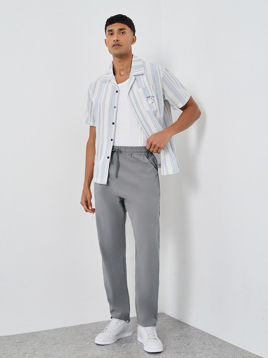 Relaxed Fit Drawstring Waist Woven Pants
