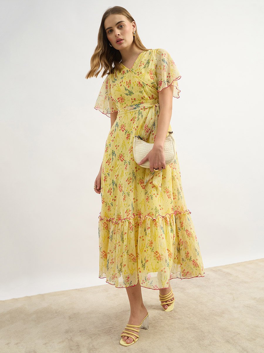 Motley Crew All Over Printed A-Line Maxi Dress with Tie Detail