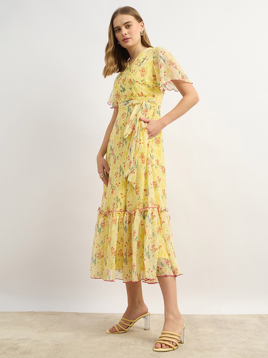 Motley Crew All Over Printed A-Line Maxi Dress with Tie Detail