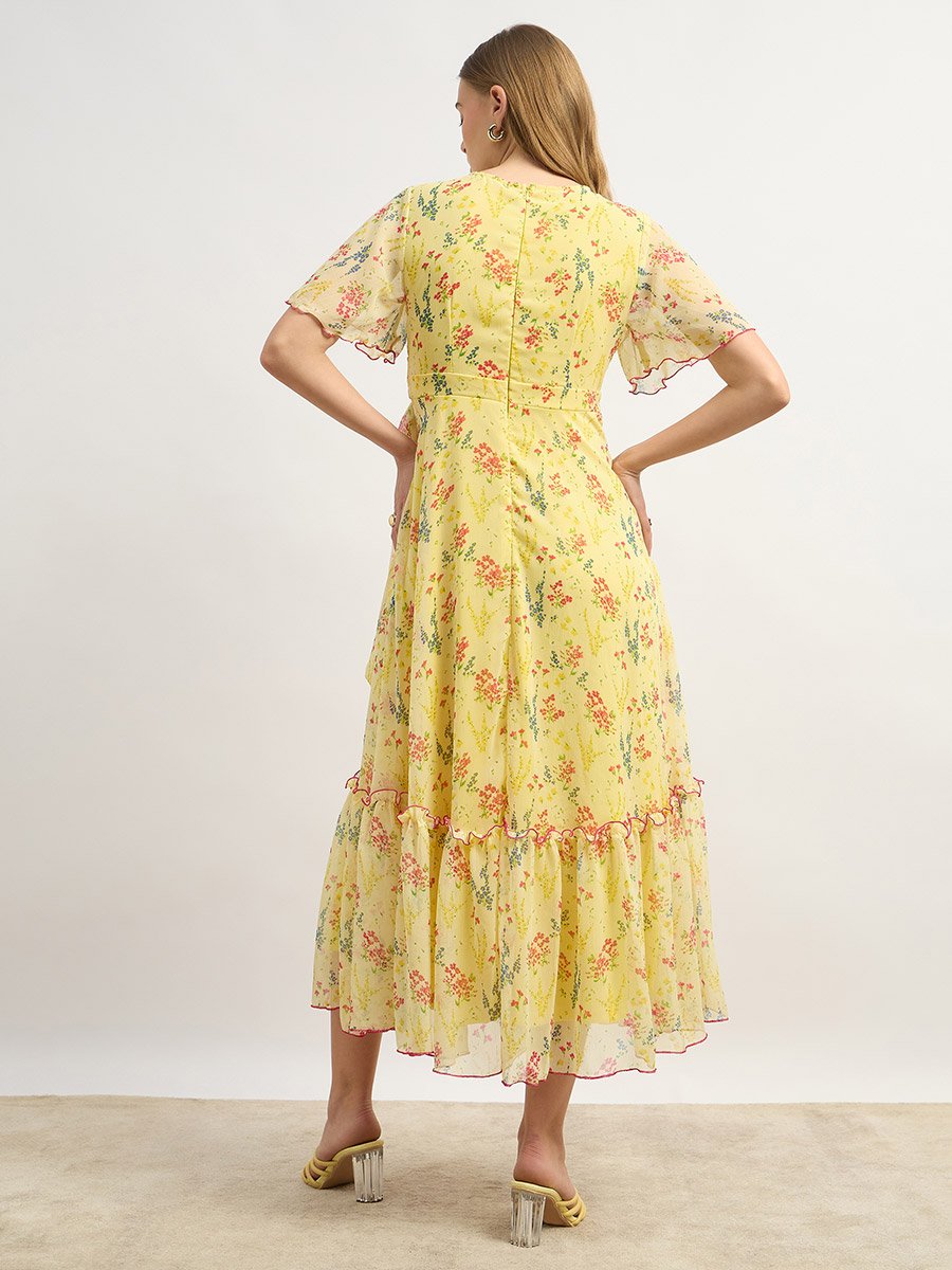 Motley Crew All Over Printed A-Line Maxi Dress with Tie Detail