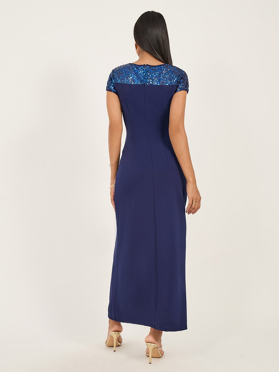 Sequinned Front Slit Detail Sheath Maxi Dress