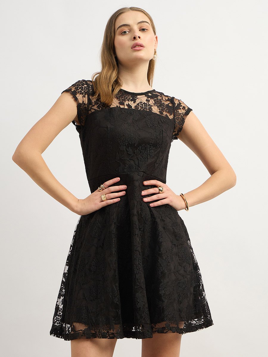 chinese dress ladies Jaelen Floral Lace-Up Skater Dress With Pockets main image 1