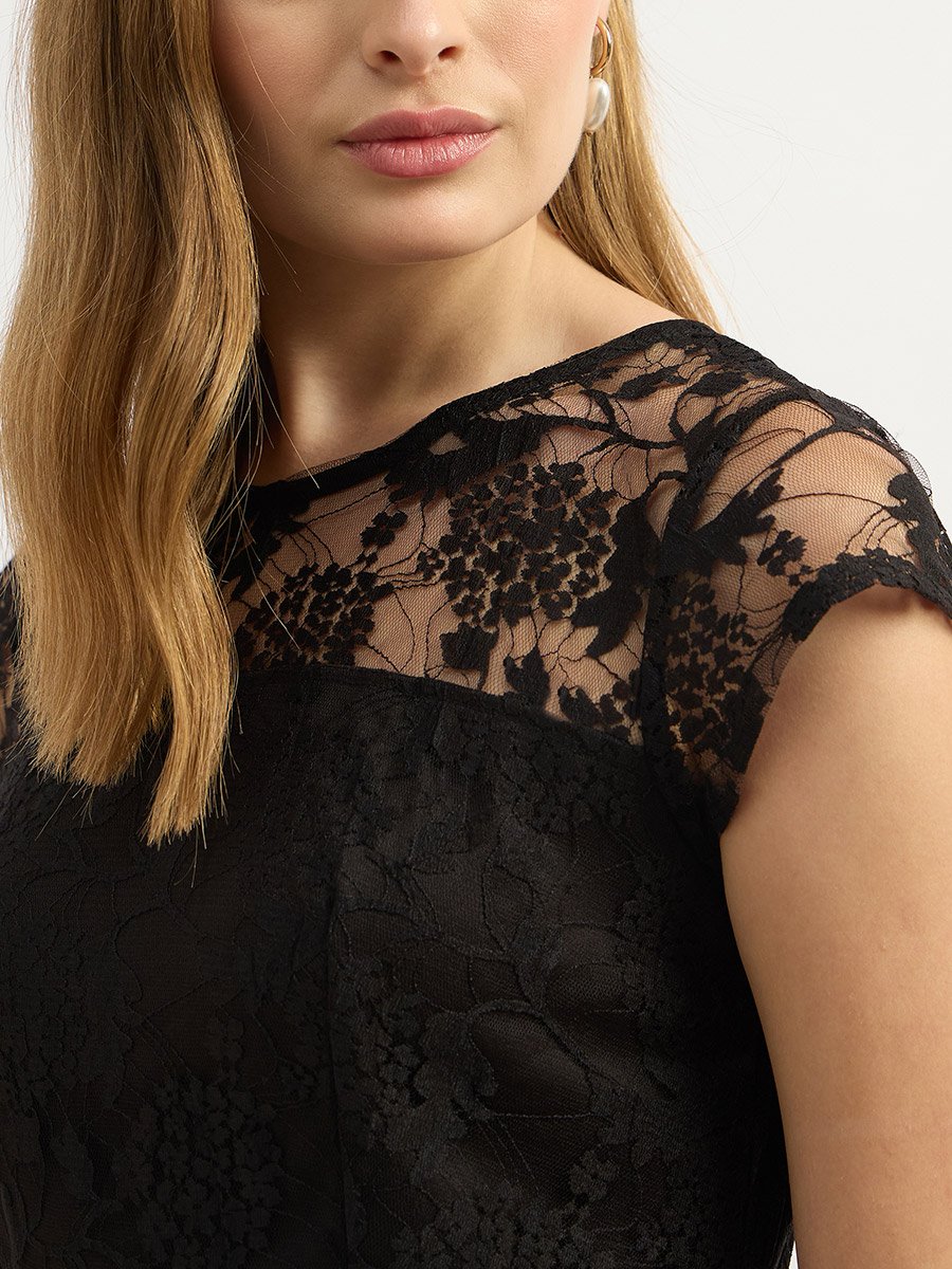 Lace Insert Skater Mini Dress For Women at Kuwait | Styli