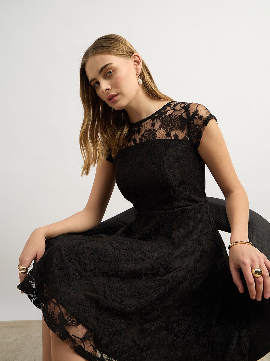 chinese dress ladies Black Lace Insert Strappy Mini Dress | Dresses main image 1