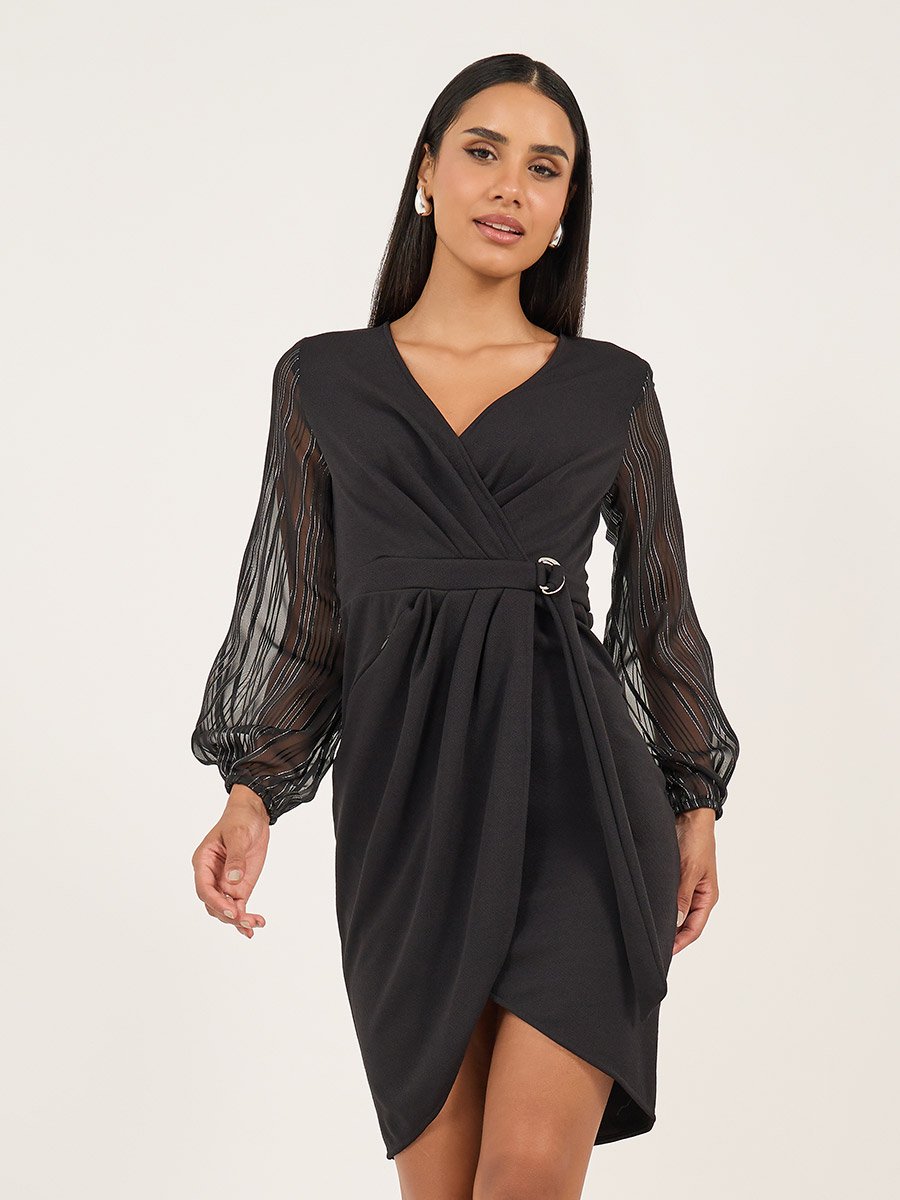 Solid Pleated Sheath Knee Length Dress