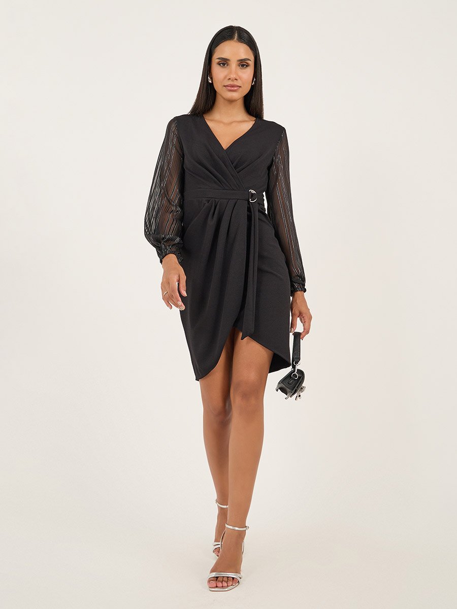 Solid Pleated Sheath Knee Length Dress