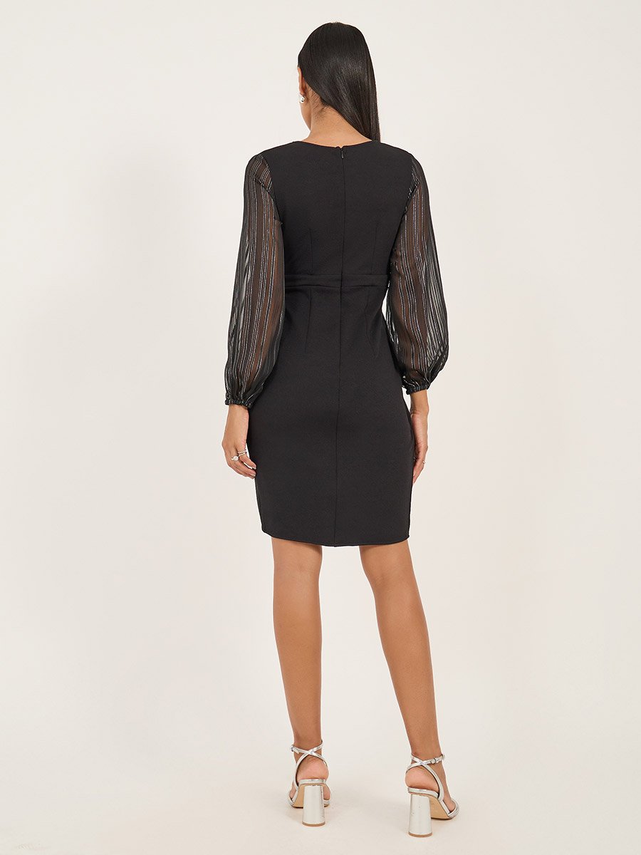 Solid Pleated Sheath Knee Length Dress
