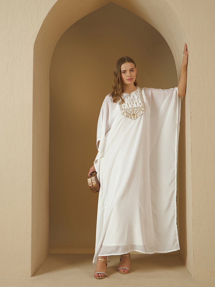 Embroidered Yoke Kaftan with Slip Dress