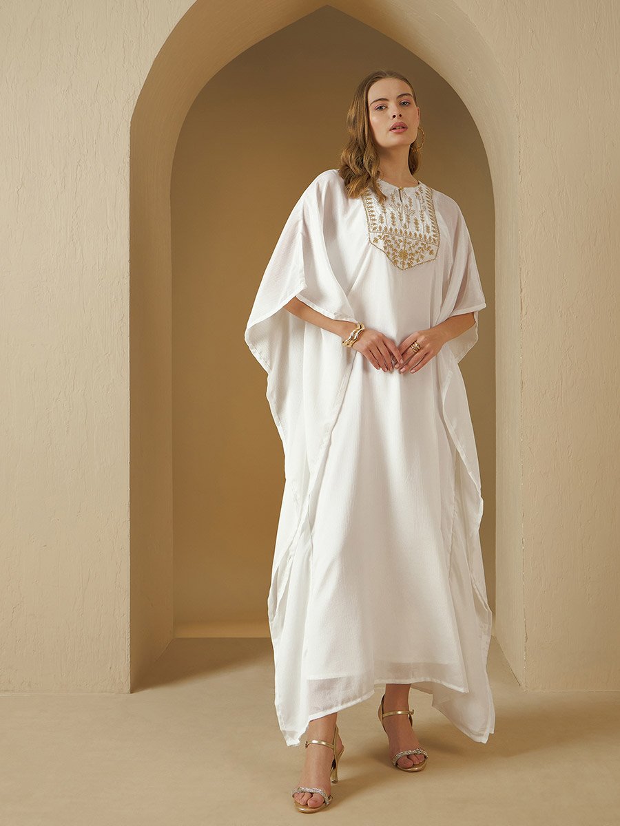 Embroidered Yoke Kaftan with Slip Dress