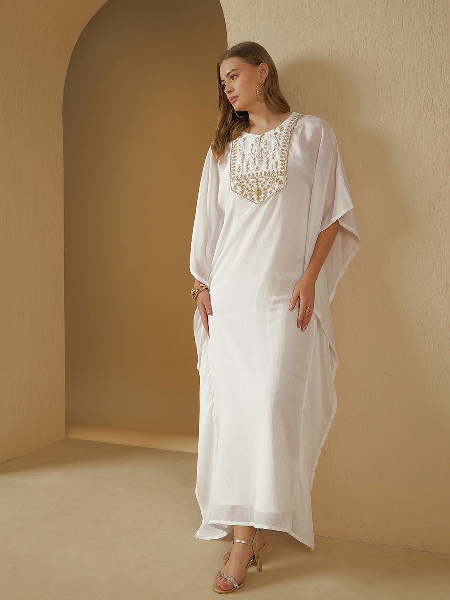 Embroidered Yoke Kaftan with Slip Dress