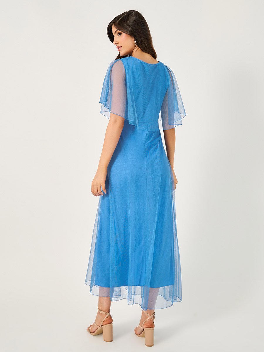 Mesh Cape Sleeve A-Line Maxi Dress For Women at UAE | Styli