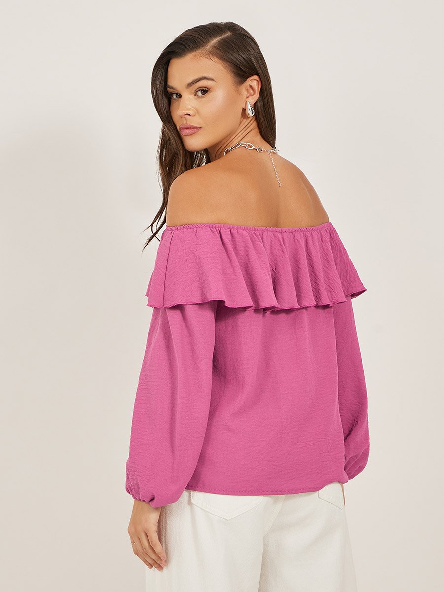 Solid Ruffled Trim Off Shoulder Neck Blouse