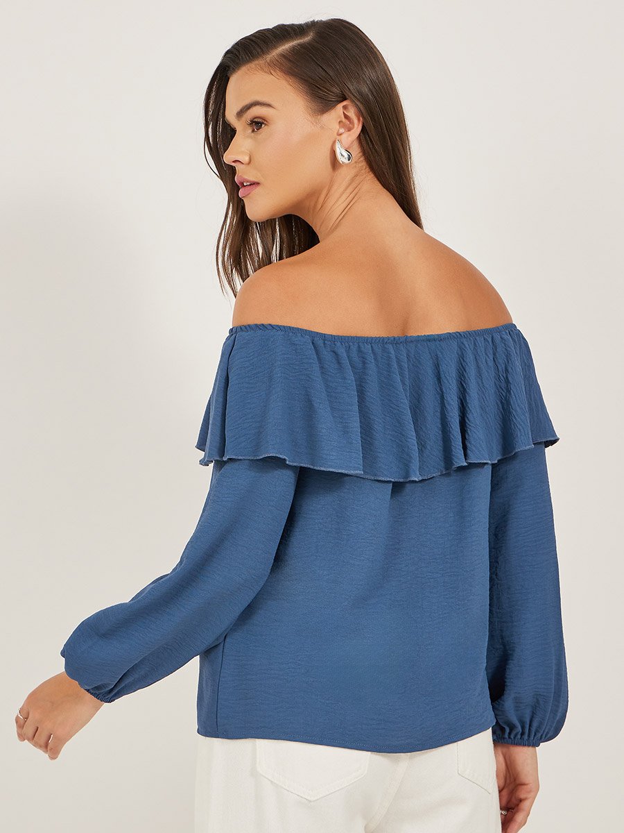 Solid Ruffled Trim Off Shoulder Neck Blouse For Women at UAE | Styli