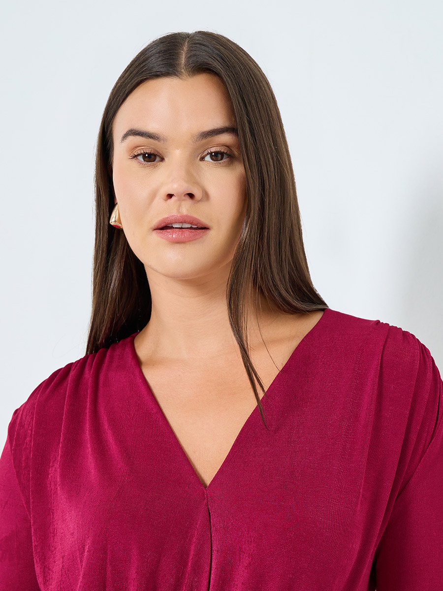 Red Deep V Neck Wrap Bodysuit For Women at UAE | Styli