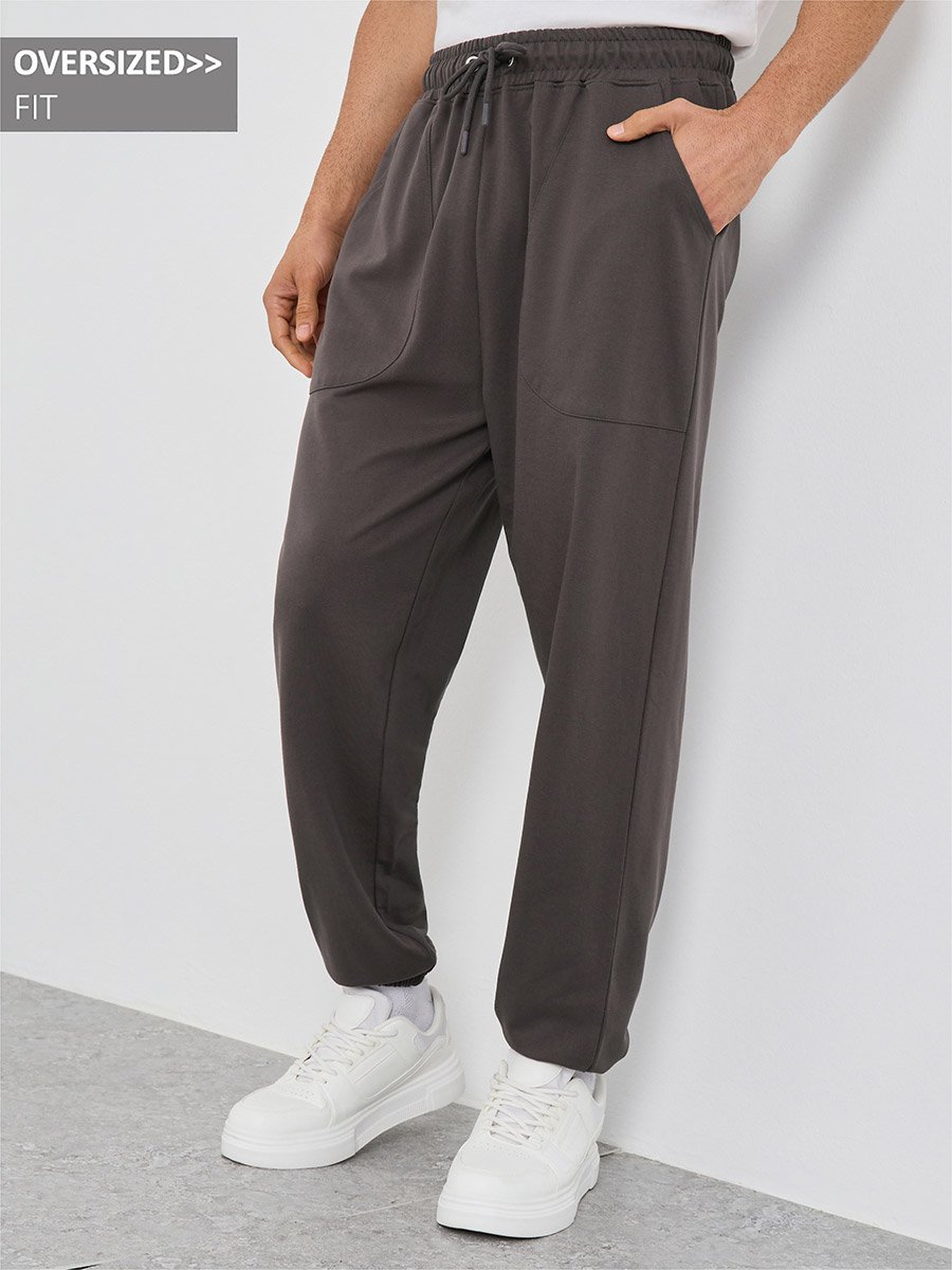 Oversized Fit Terry Joggers with Panel Pockets and Elasticated Cuffs