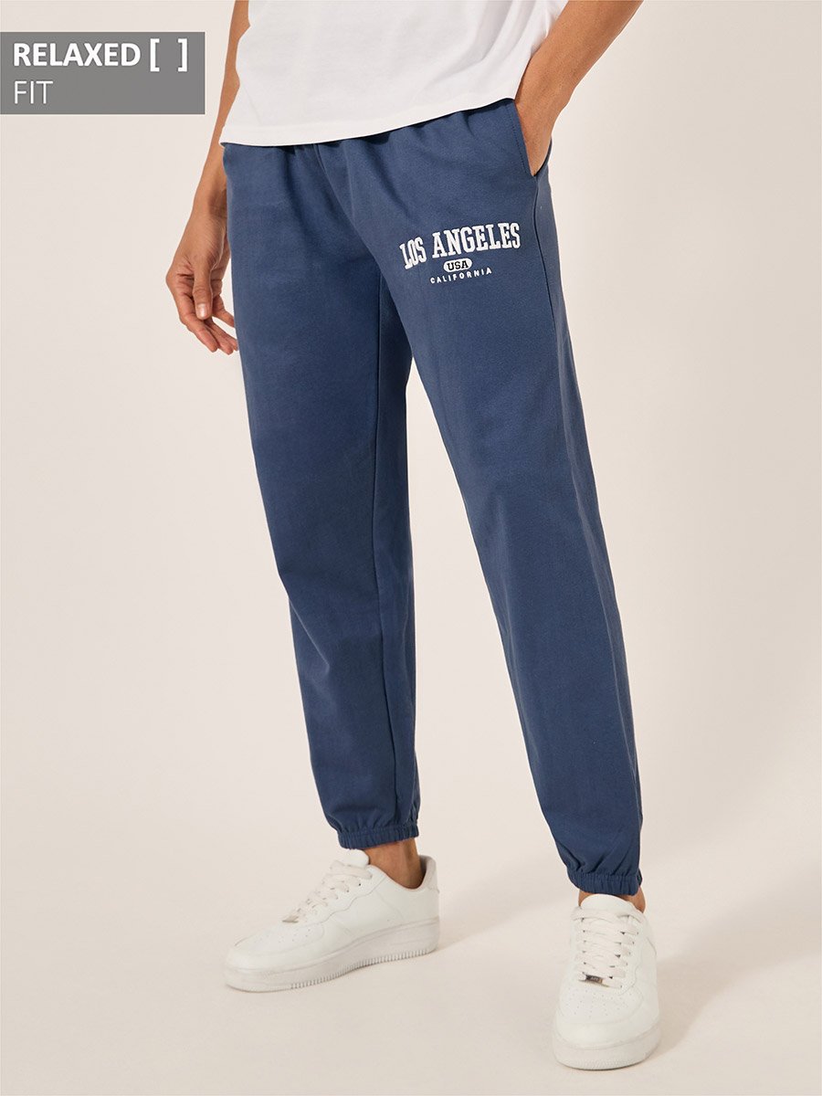Embroidered Slogan Mid Rise Relaxed Fit Joggers