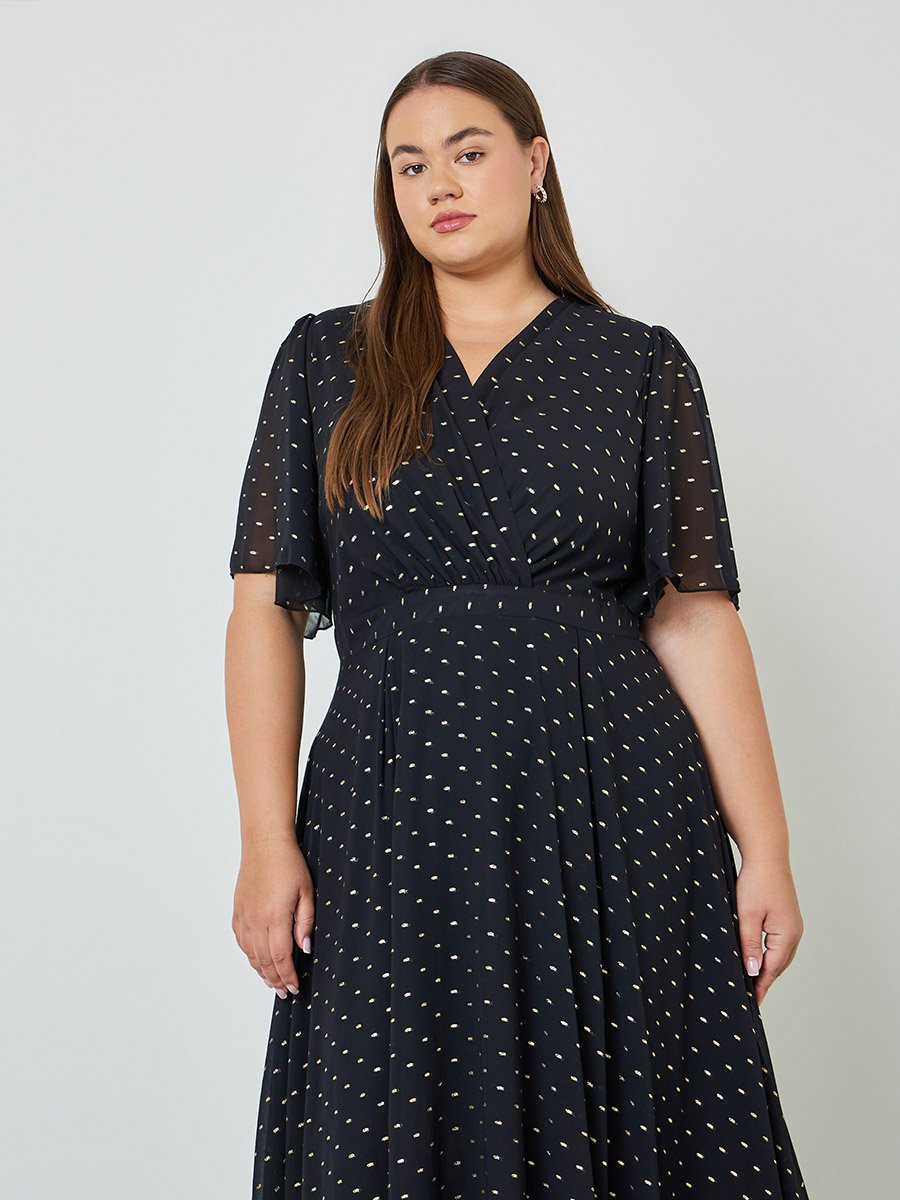 Plus Size Foil Print A-Line Maxi Dress