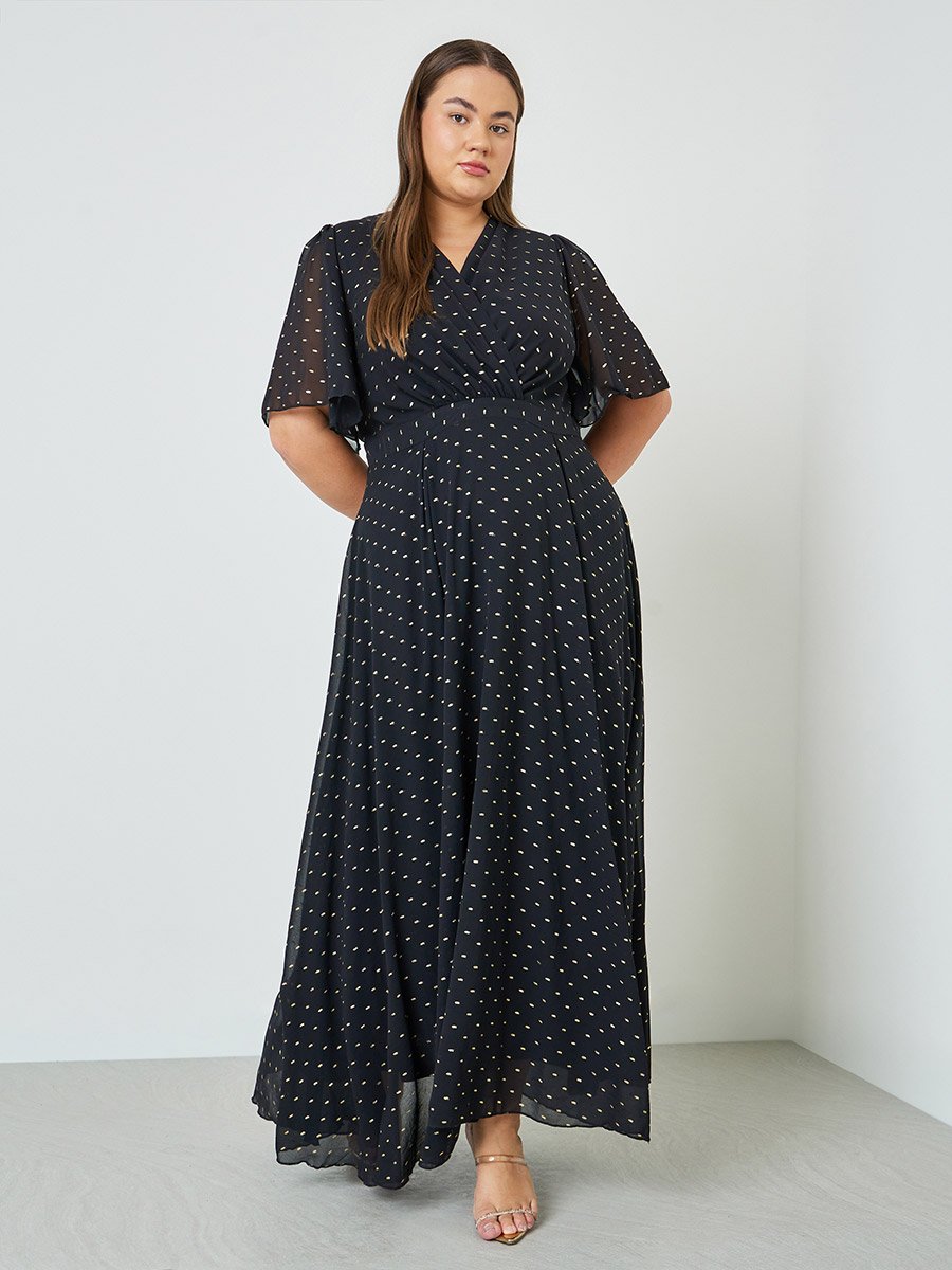 Plus Size Foil Print A-Line Maxi Dress