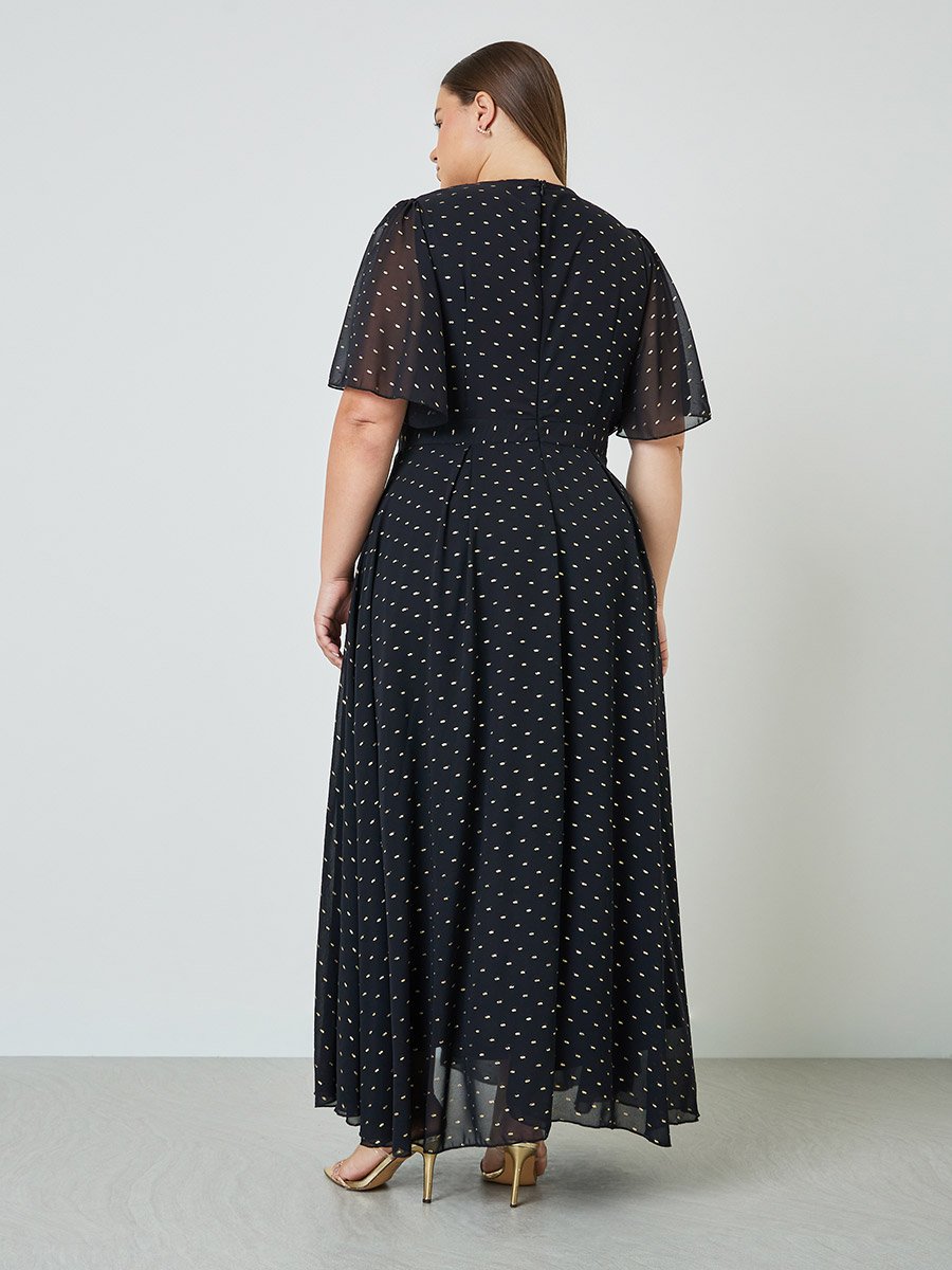 Plus Size Foil Print A-Line Maxi Dress