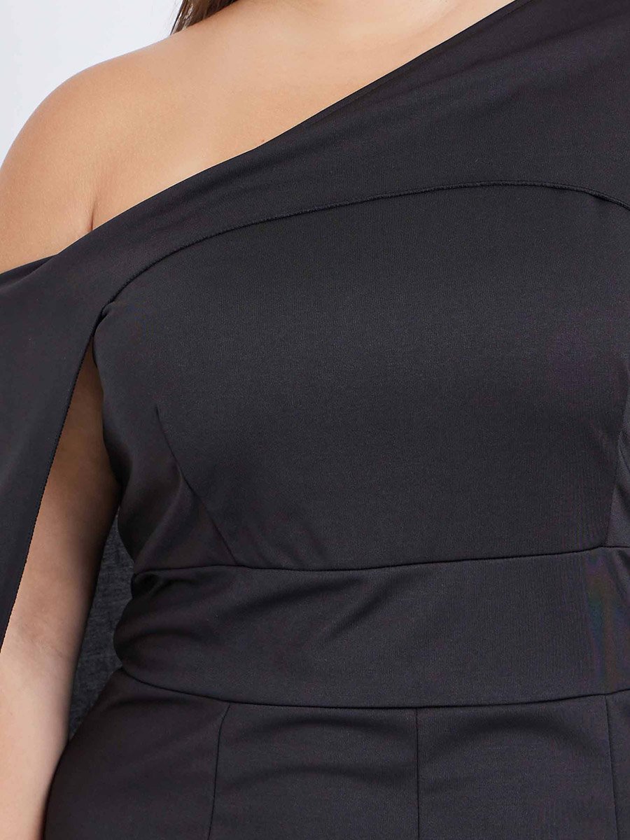 Plus Cape Sleeve Maxi Dress with Front Slit