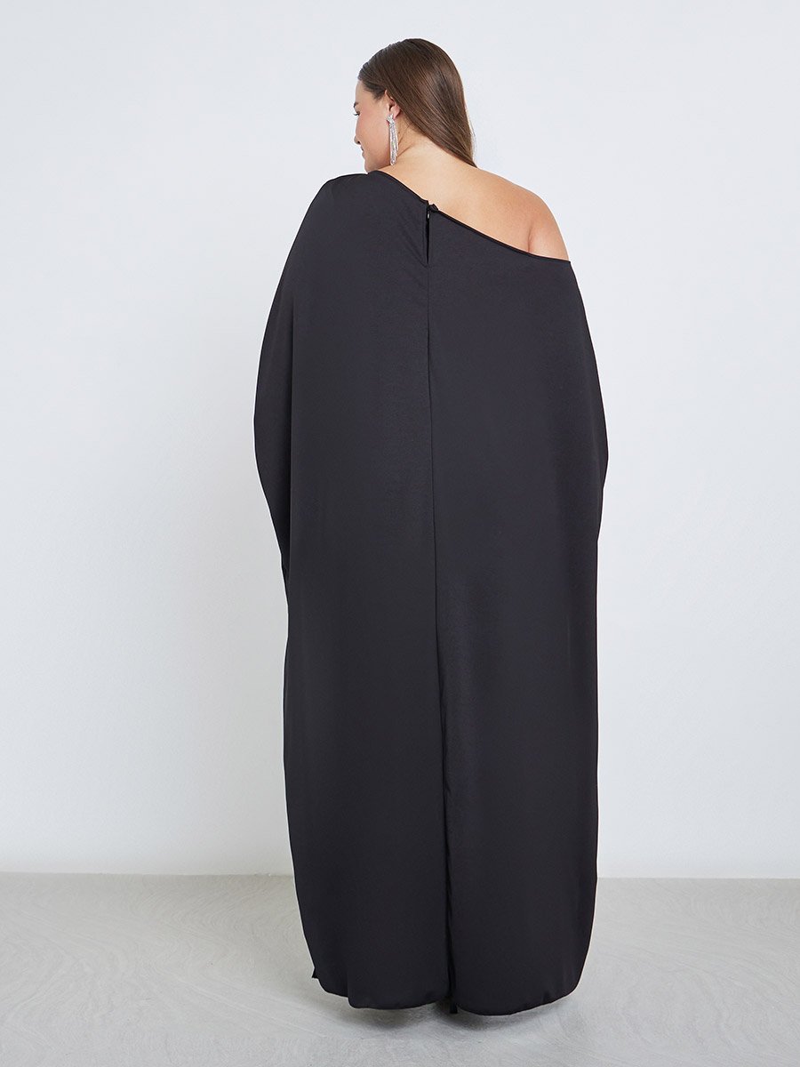 Plus Cape Sleeve Maxi Dress with Front Slit