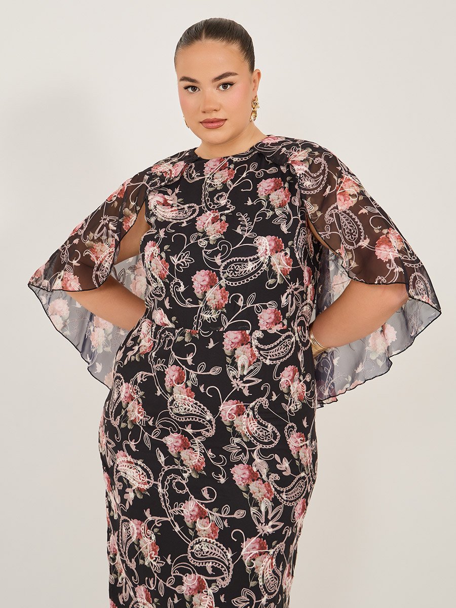 Plus Size Print Cape Sleeve Maxi Dress For Women at Kuwait | Styli